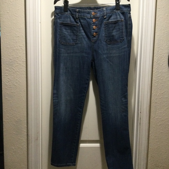 Chicos The Platinum ANKLE dark wash denim 4 button up closure Chicos sz 2 - Picture 2 of 6